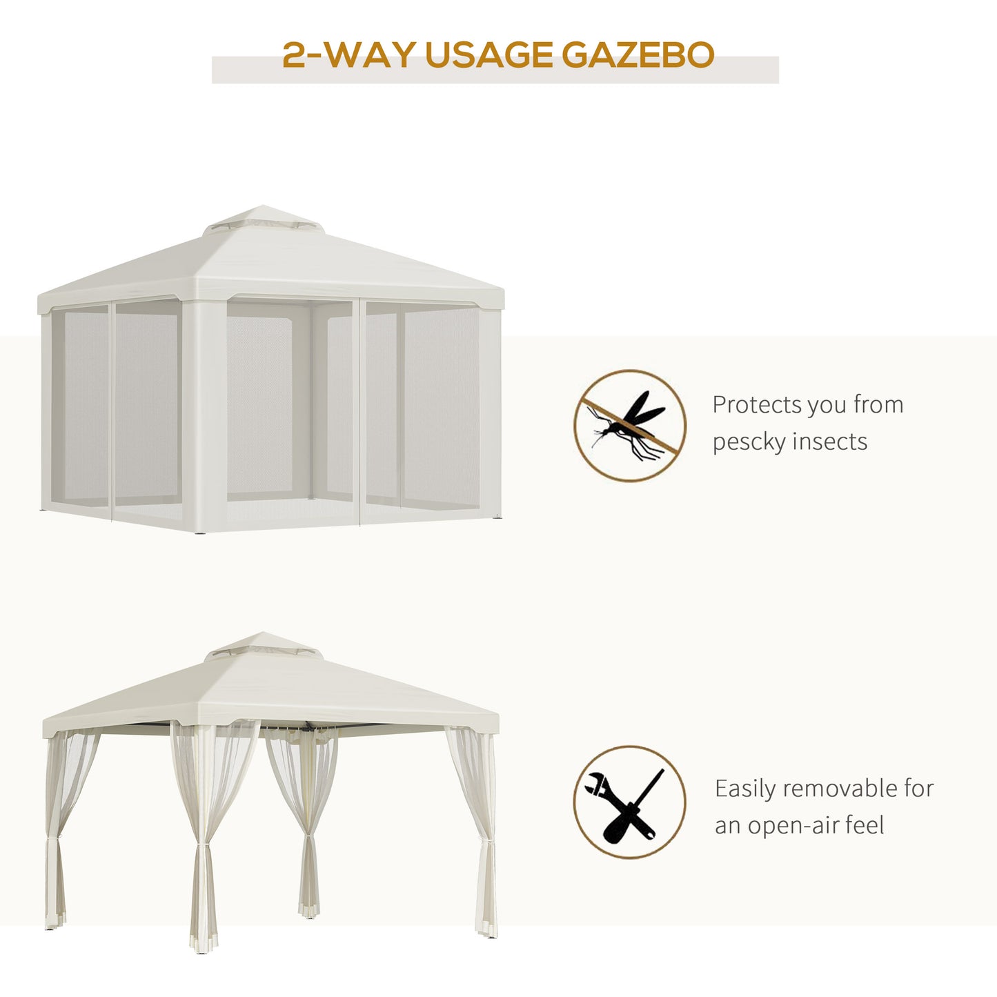 9.6ft x 9.6ft Outdoor Patio Gazebo with 2-Tier Canopy & Netting