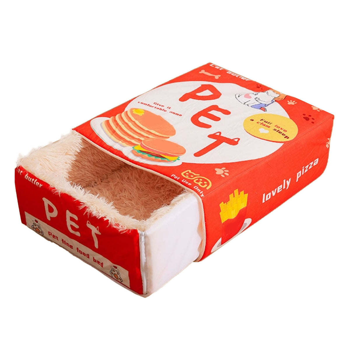 Enclosed Cat Bed Snack Box Style Soft Pet Bed for All Seasons - Red