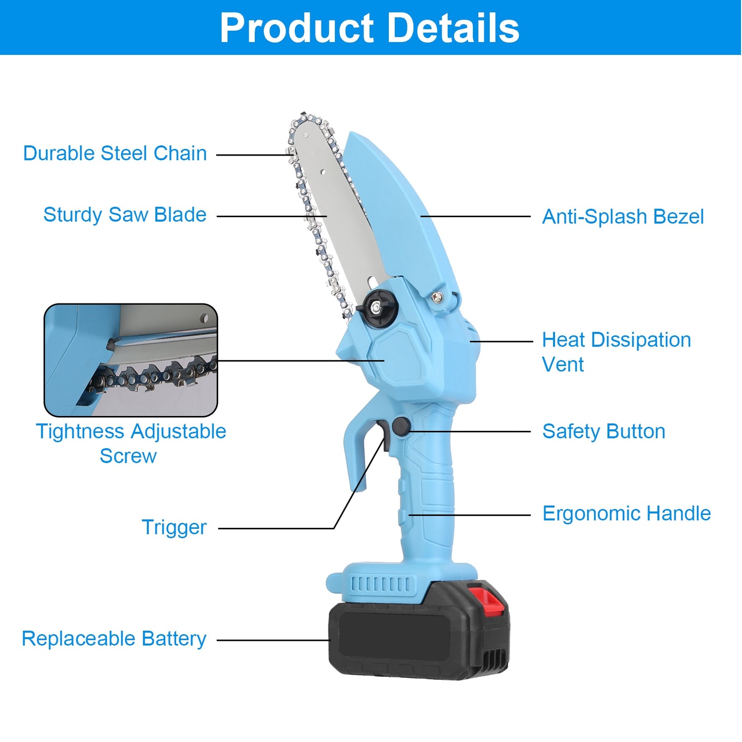 Mini Cordless Chainsaw 4-inch & 6-inch with Rechargeable Batteries - Light & Powerful Garden Tool