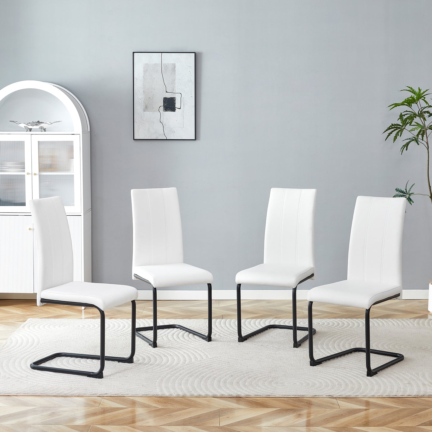 4-Pack White PU Upholstered Dining Chairs - Modern High-Back Design