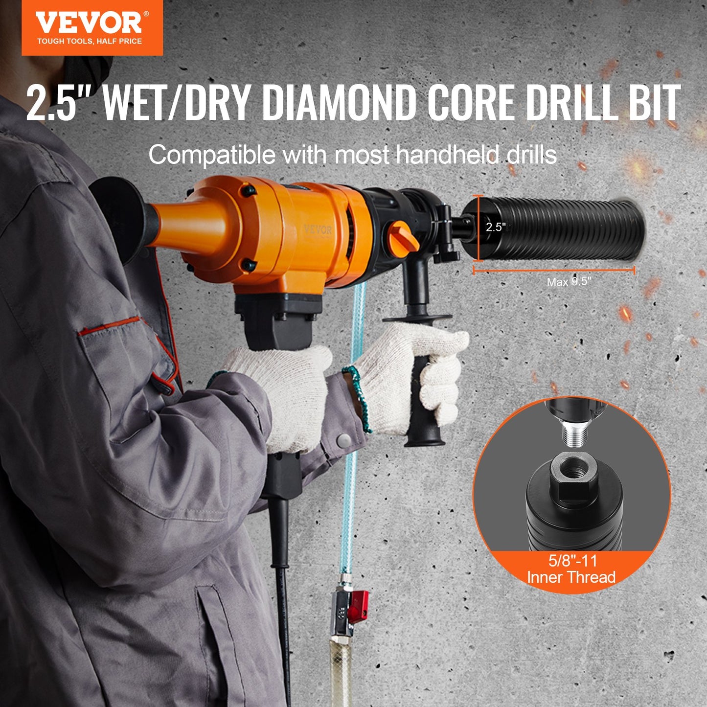 Diamond Core Drill Bit 2.5 Inch Wet Dry Masonry Concrete Brick Drilling
