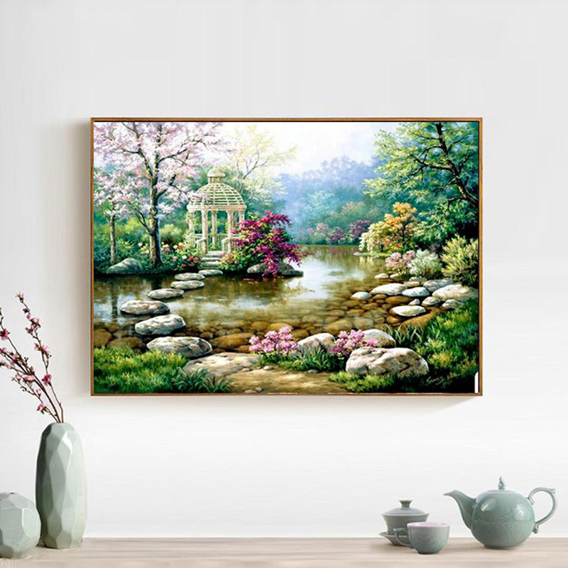 Embroidery DIY Diamond Painting Cross Stitch Kit - Scenic Garden Scene