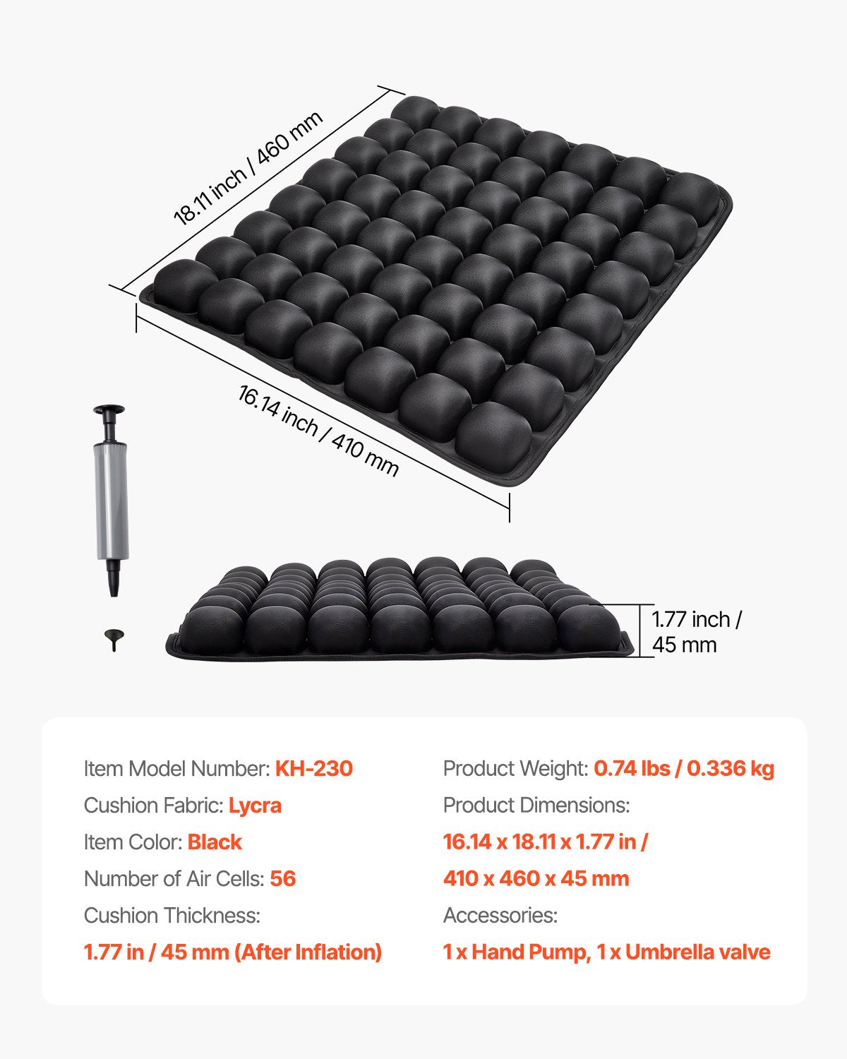Inflatable Seat Cushion with Manual Pump - Pressure Relief and Support for Travel, Office, Car