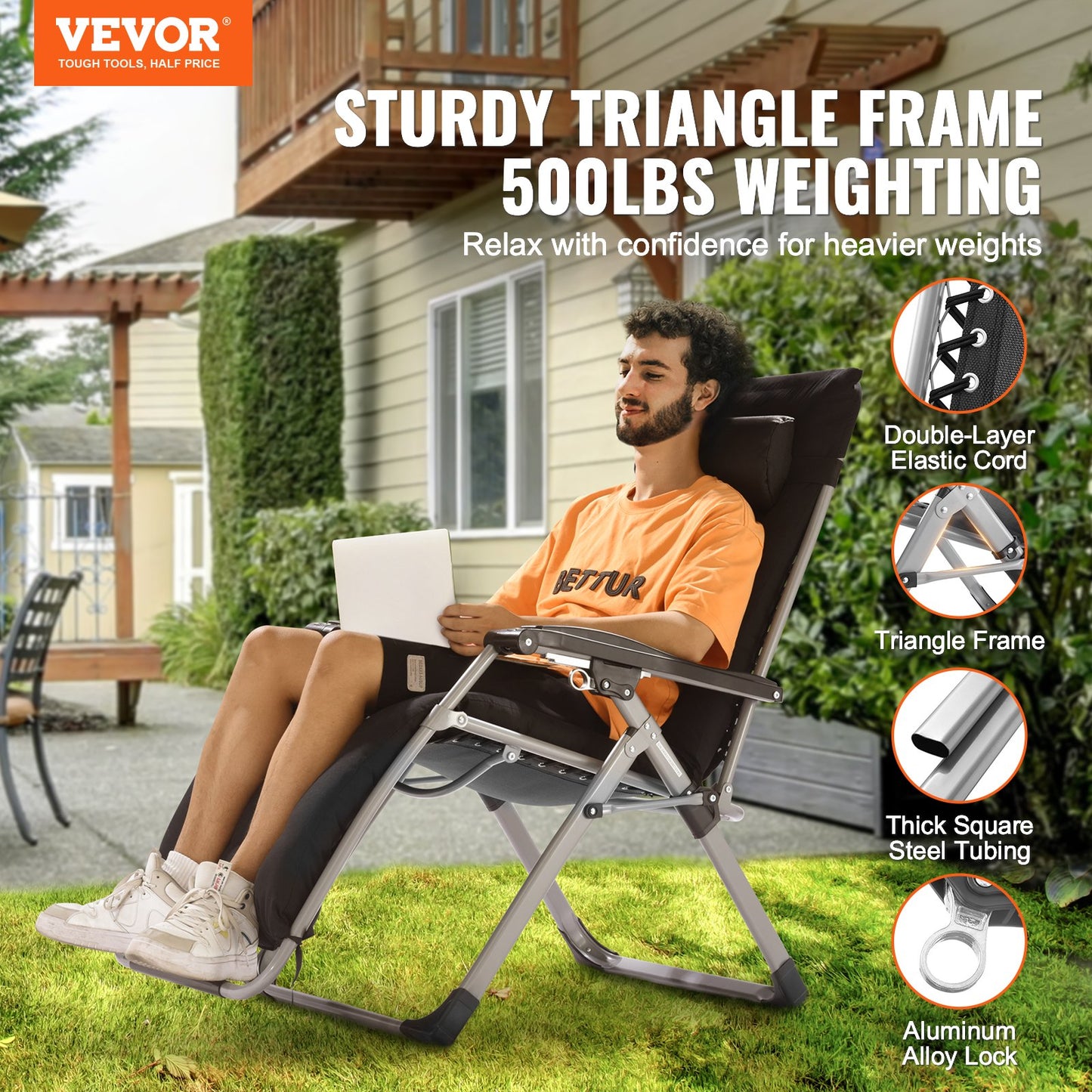 Heavy-Duty 26-Inch Zero Gravity Lounge Chair with Cushions - Indoor & Outdoor