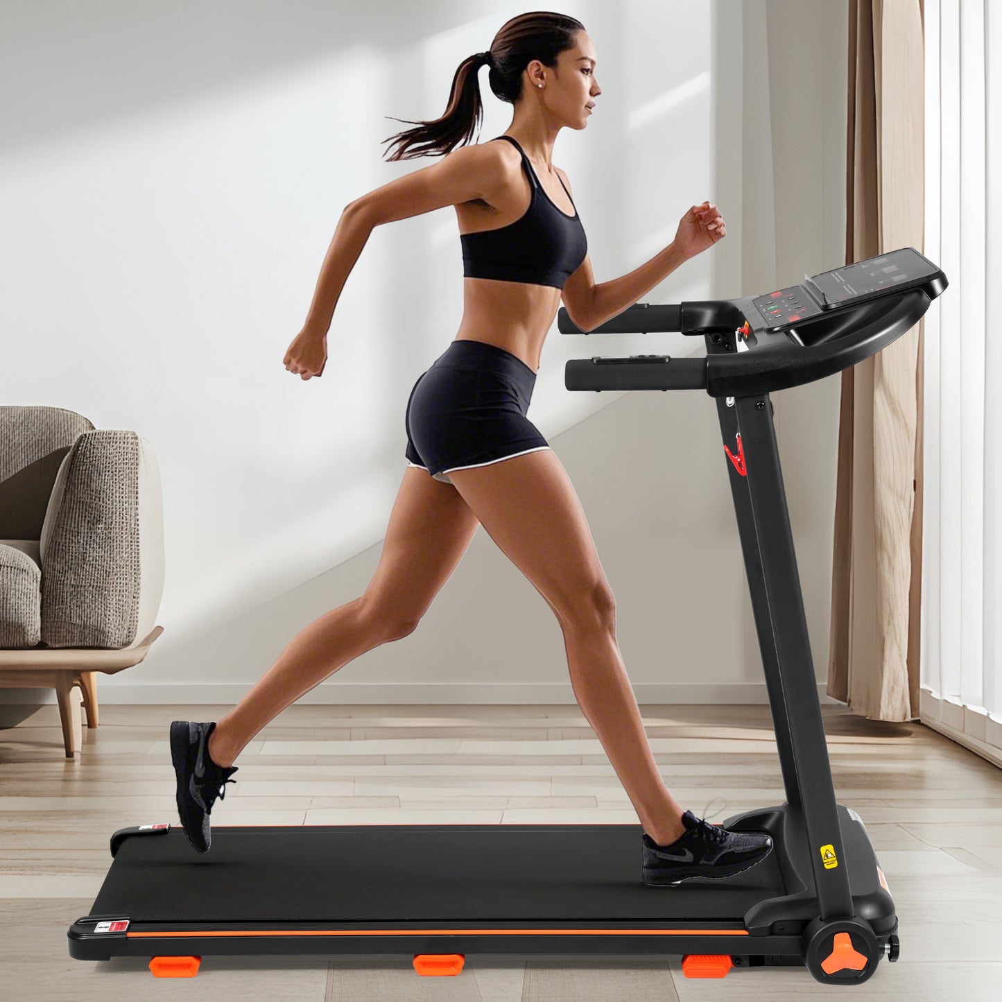 2.5HP Folding Treadmill with Heart Rate Sensor - Black