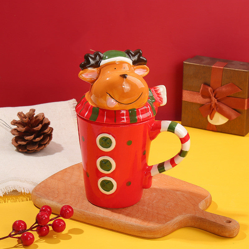 Korean Style Ceramic Mug with Cover for Hot Beverages - Cartoon Girl Design