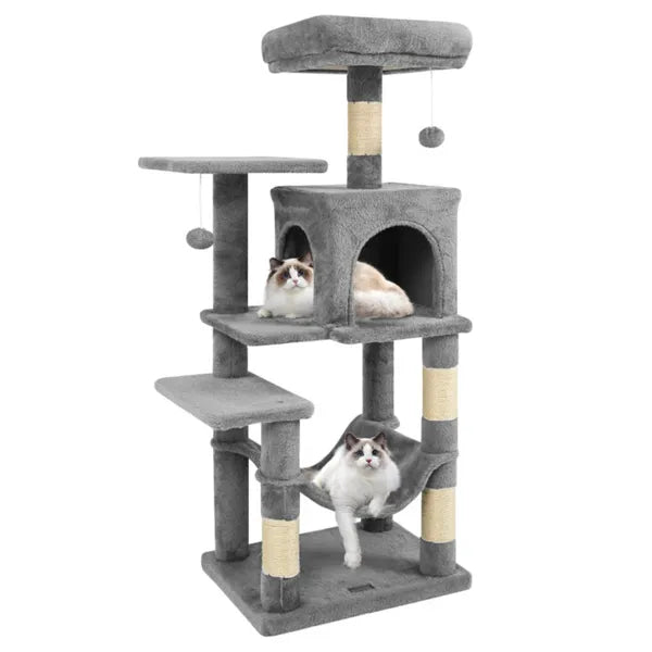 44-Inch Multi-Level Cat Tree with Top Perch, Condo & Hammock - Light Gray