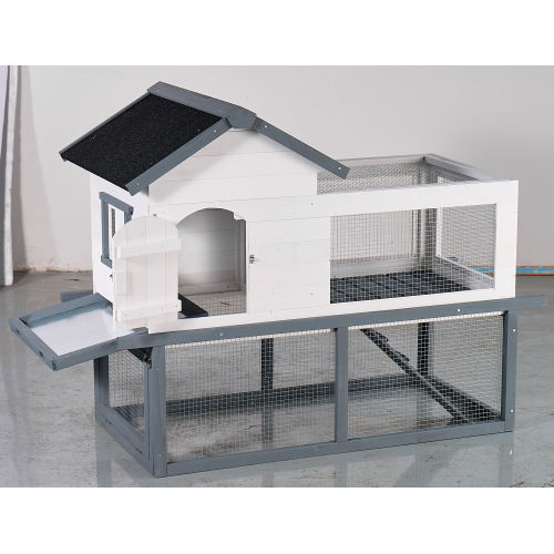 53-Inch Wooden Outdoor Indoor Chicken Coop & Rabbit Hutch with Roof, Stairs & Removable Tray