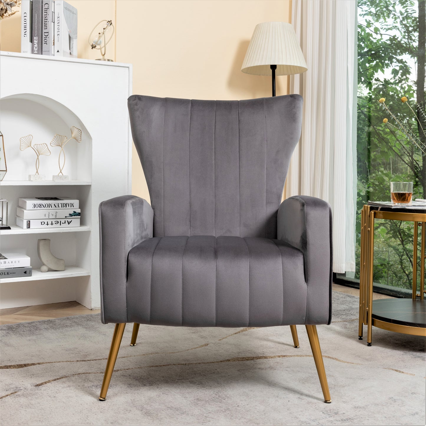 Velvet Accent Chair With Metal Legs, Modern Upholstered Armchair,
