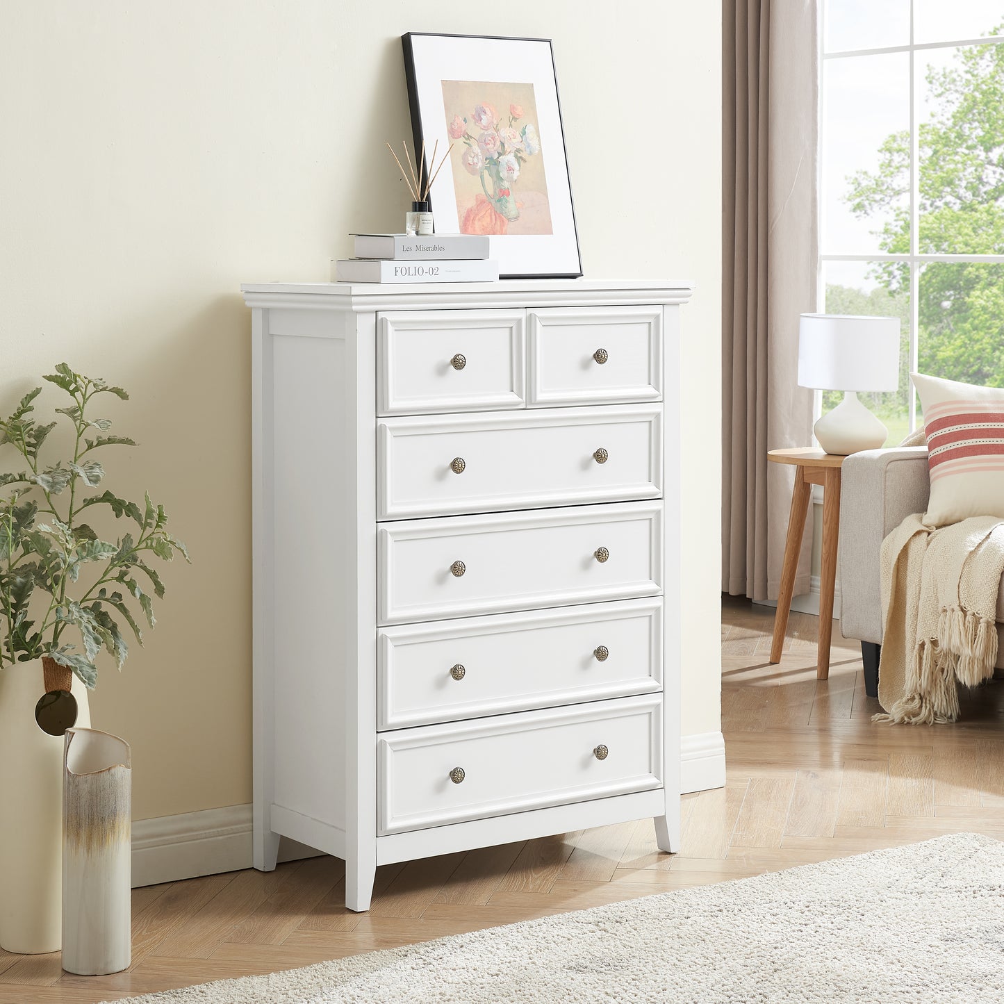 Modern 6-Drawer Dresser - White Chest of Drawers for Storage