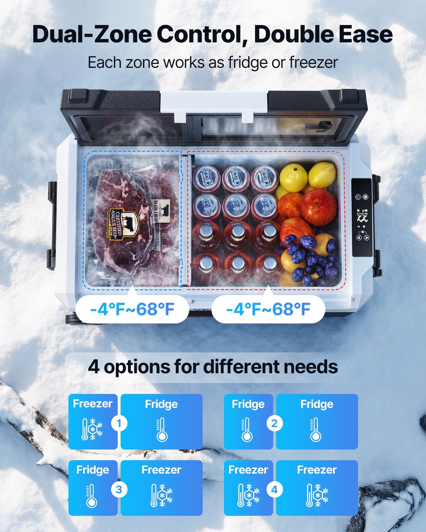 12V/24V Portable Car Refrigerator Cooler - 37QT Dual Zone Compressor with App Control