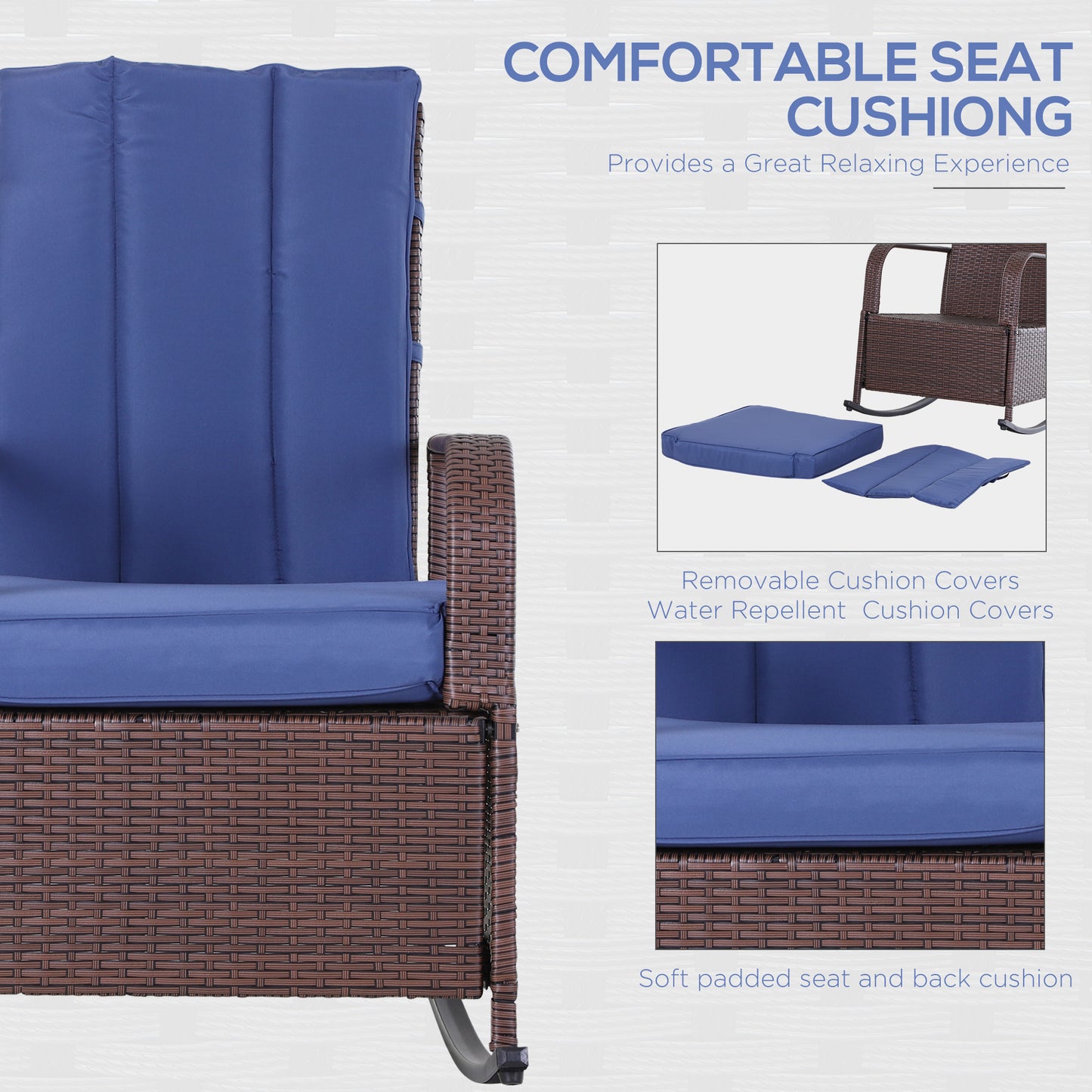 Outdoor Rattan Wicker Rocking Chair with Cushion & Footrest