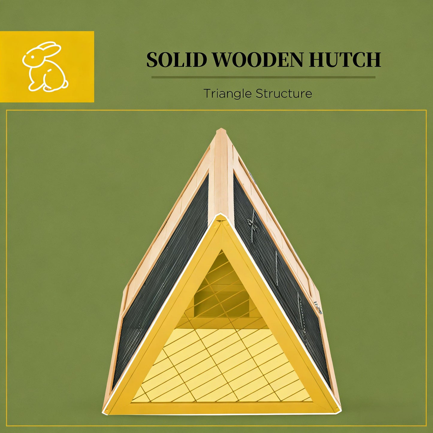 A-Frame Wooden Rabbit Hutch - Small Animal Cage - Yellow