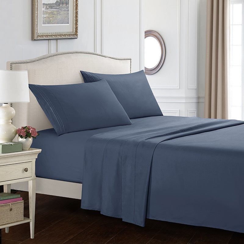 Embroidered Solid Color Bedding Set - Bed Sheets Pillowcases & Quilt Cover