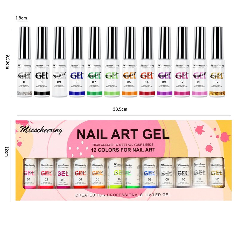 12-Color Nail Art Glue Set