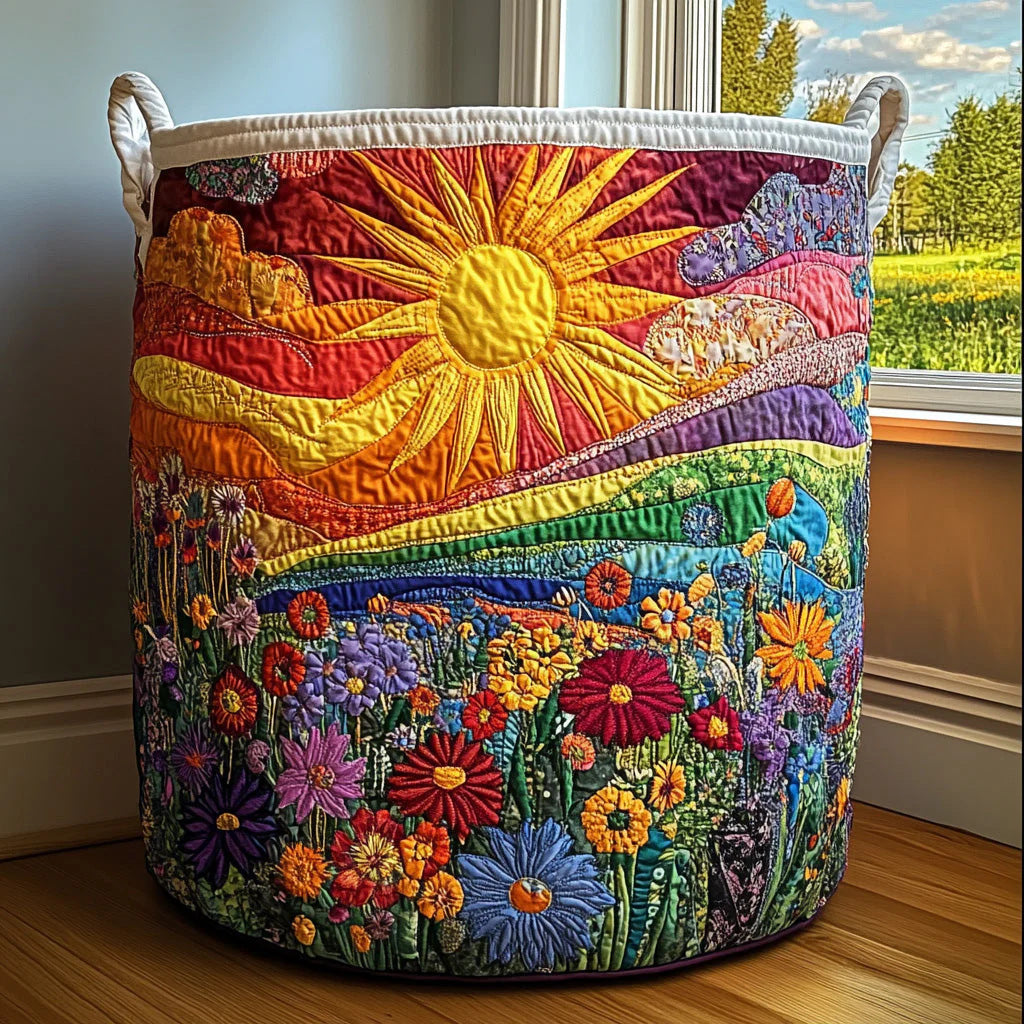 Cotton Laundry Hamper with Quilted Pleated Design Dustproof Clothes Basket