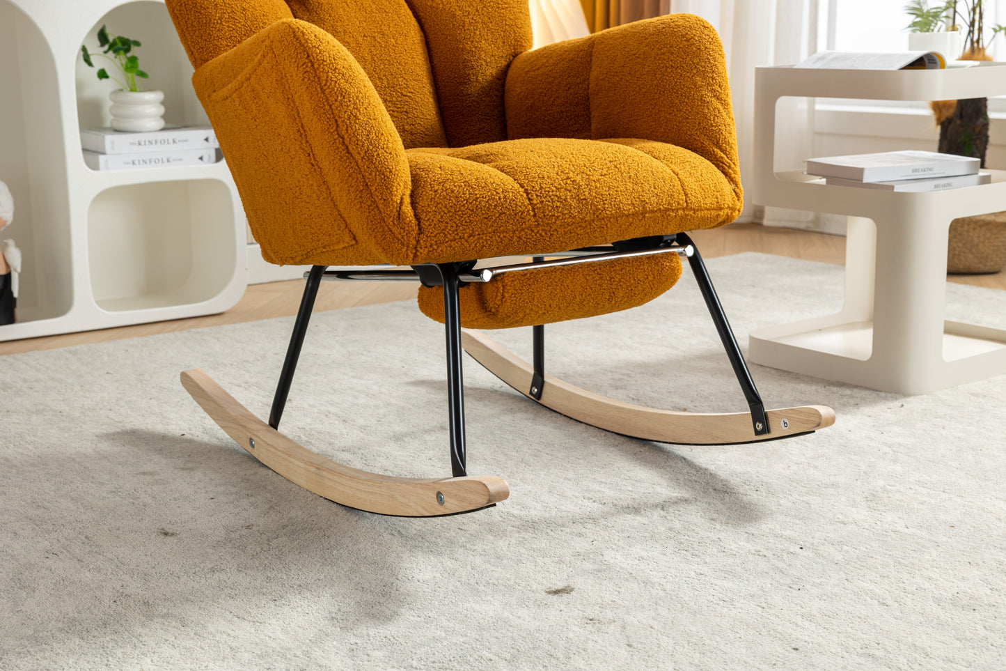 Teddy Fabric Rocking Chair with Adjustable Footstool - Caramel