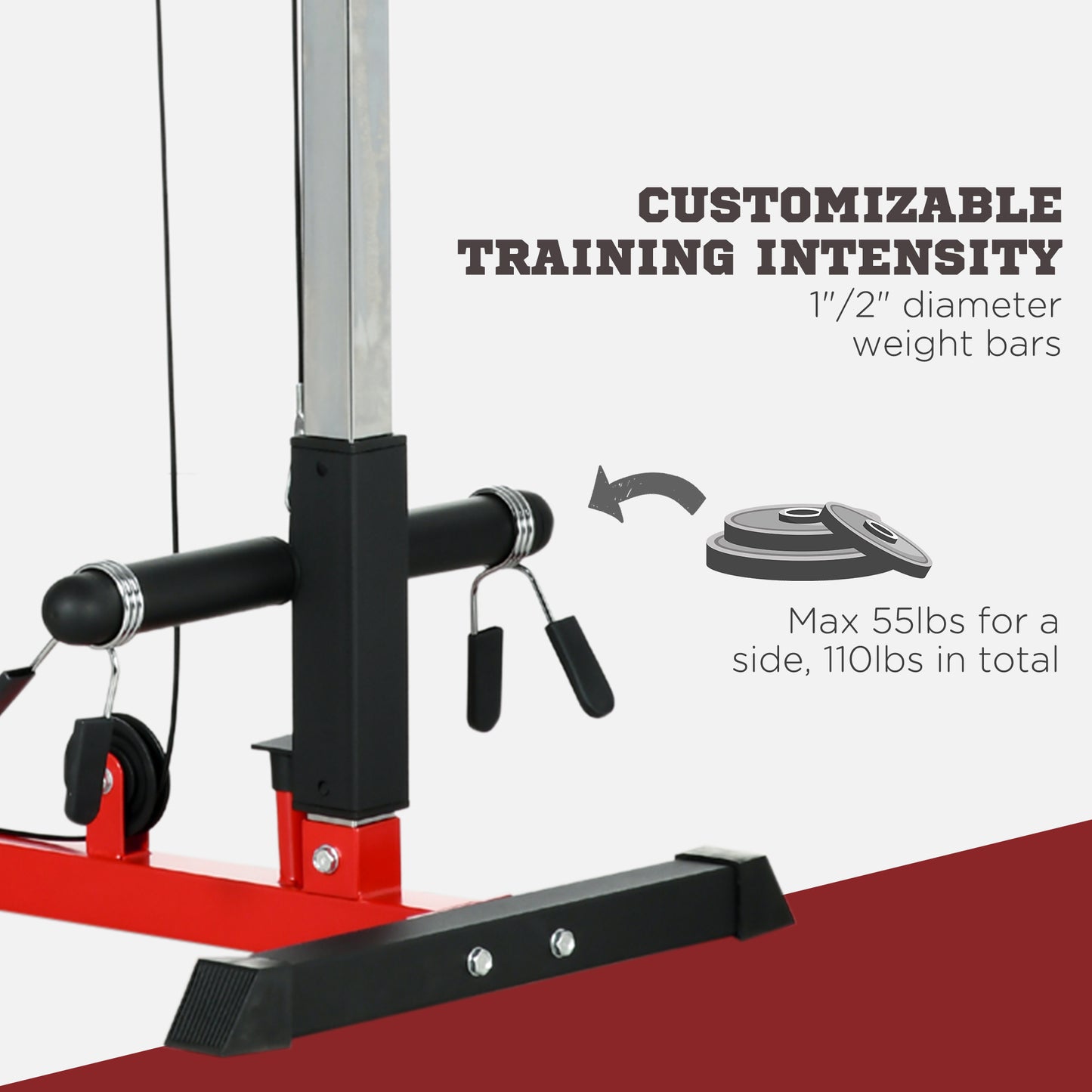Lat Pulldown Machine with Adjustable Seat & Low Row Pulley - Red