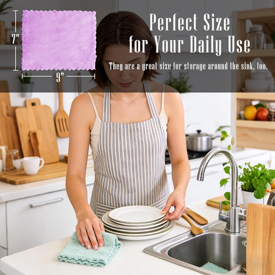 24-Pack Super Absorbent Coral Fleece Kitchen Dishcloths - Fast Drying
