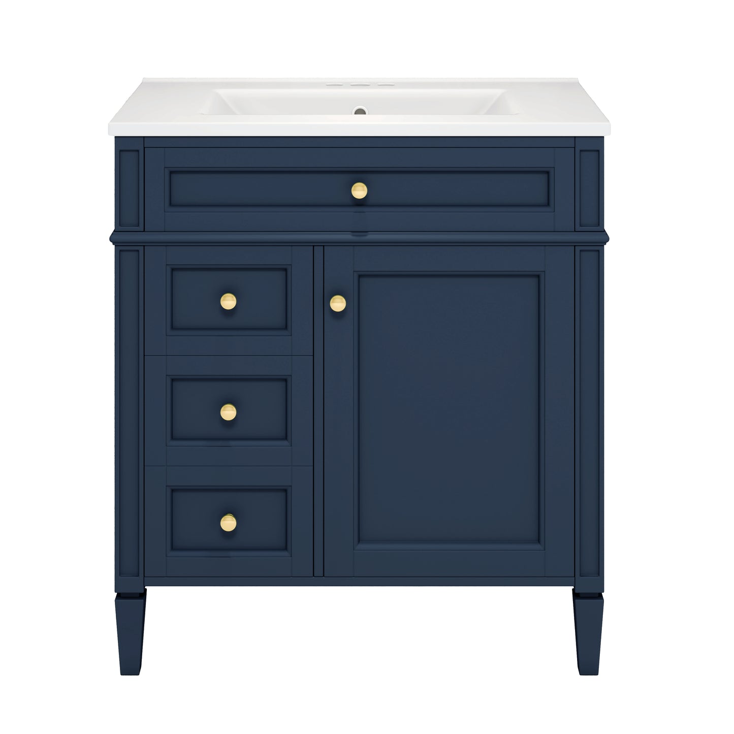 30'' Blue Bathroom Vanity with Ceramic Sink & Storage Drawers