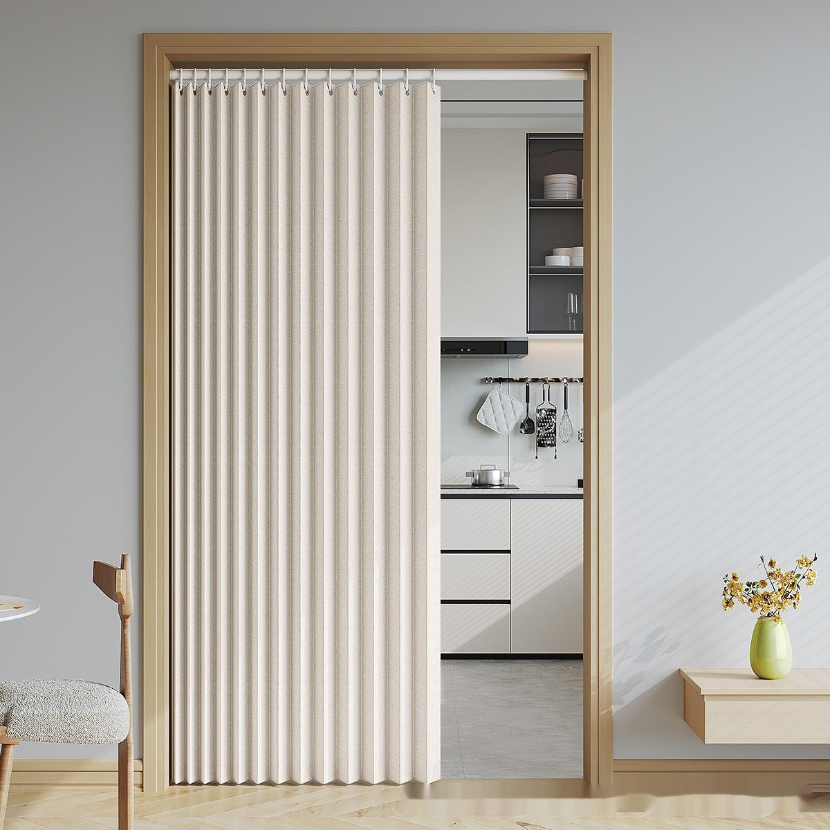 Folding Room Divider Curtain for Home & Garden, Solid Color, Adjustable Size