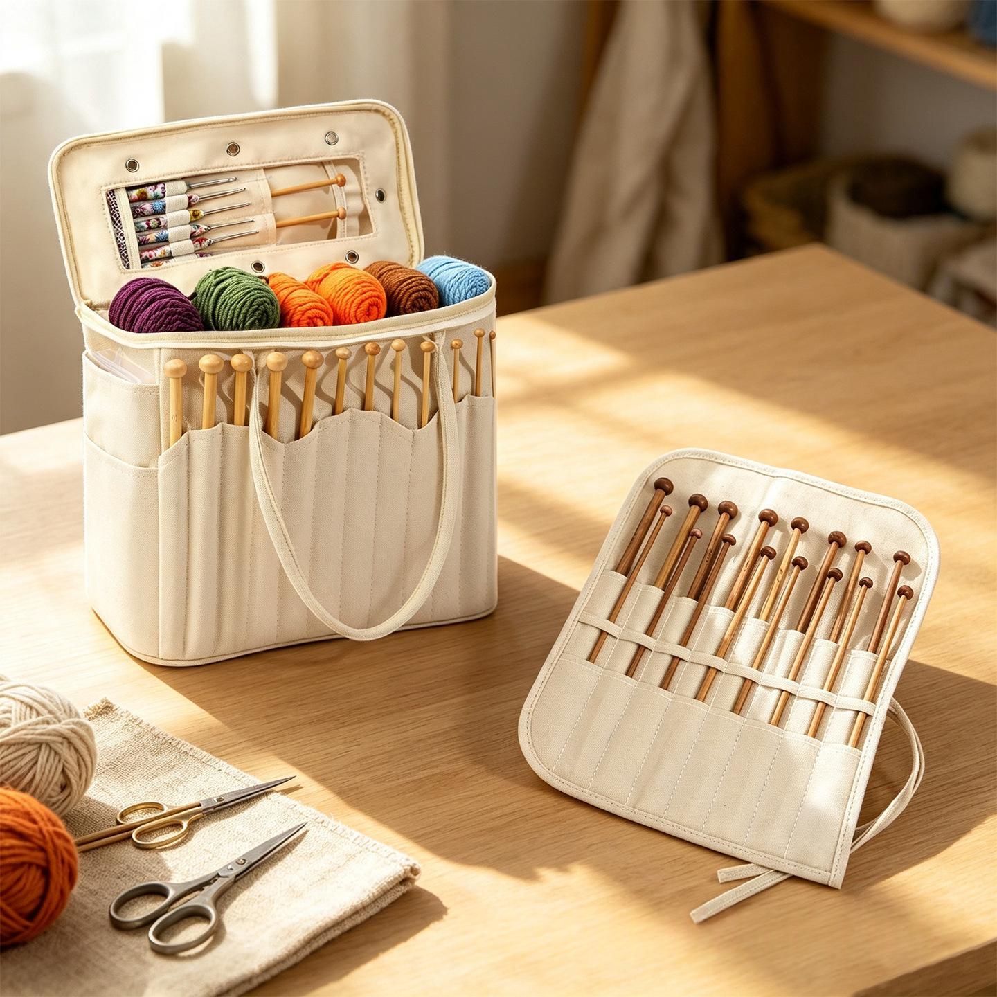 Canvas Yarn Knitting Tool Storage Bag - Multi-Color Home Organization