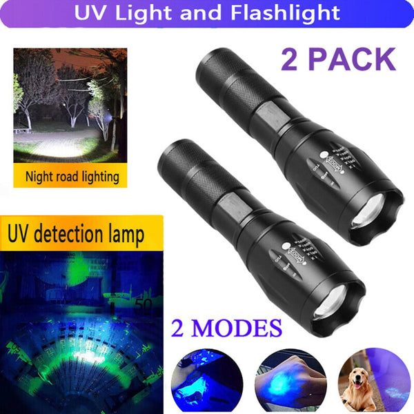 2 Pack LED UV & White Zoomable Flashlights Detection Lamps