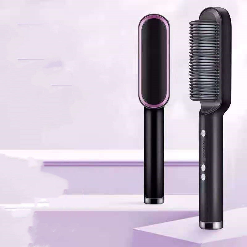 2-in-1 Hair Straightener Curling Iron Hot Comb with Negative Ions - Multi-Functional Electric Hair Styling Brush