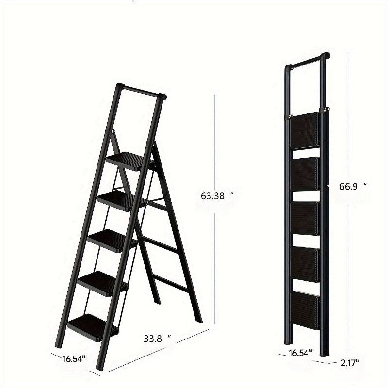 5-step Ladder Folding Step Stool, With Anti Slip Wide Pedals,