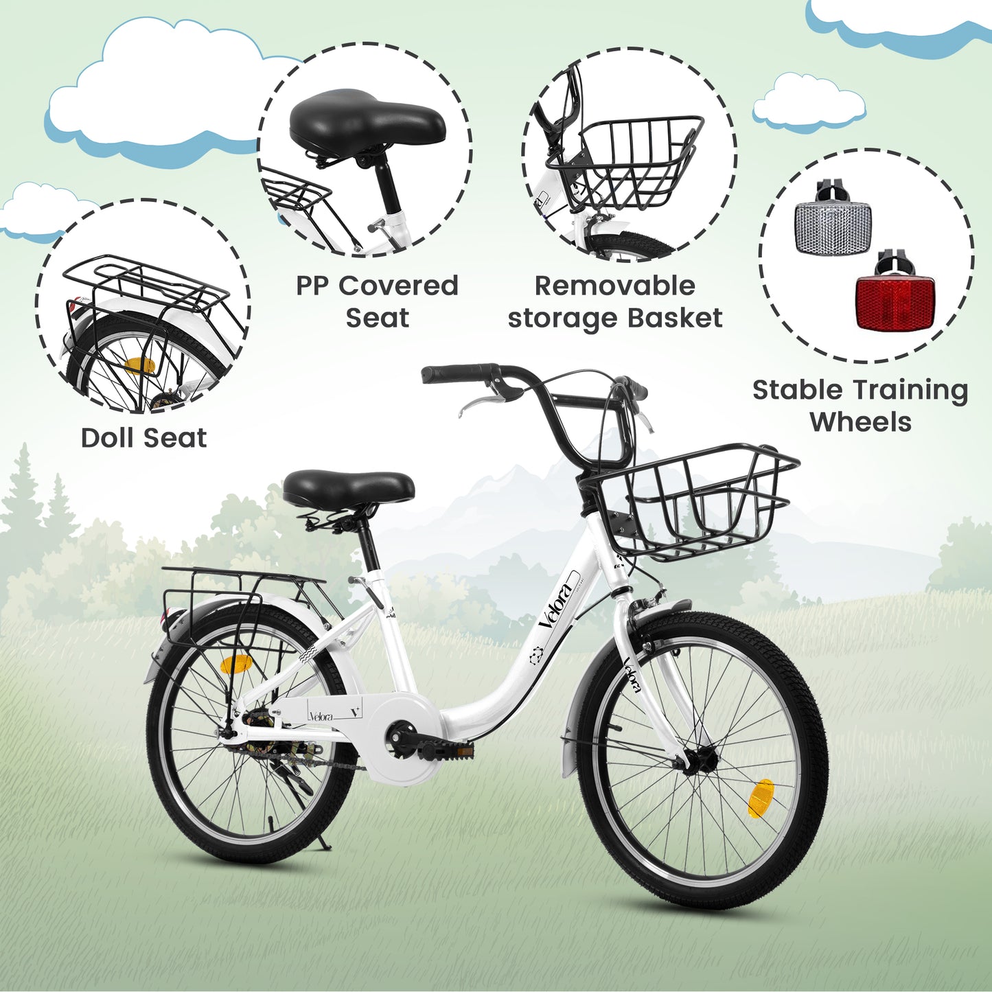 20 Inch Kids Bike for Boys & Girls - White, Lightweight Steel Frame