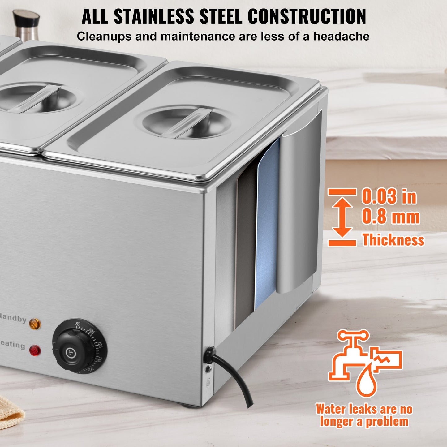 Commercial Food Warmer 3-Pan Countertop Buffet Bain Marie 24QT - Silver