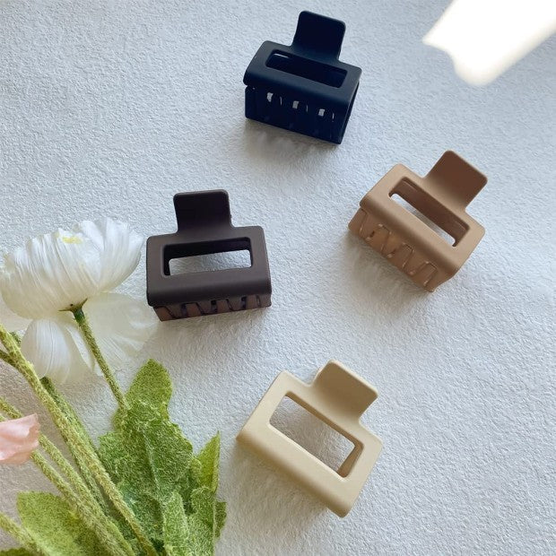 Square Matte Rubber Hair Clips - Korean Style, Black & Cream