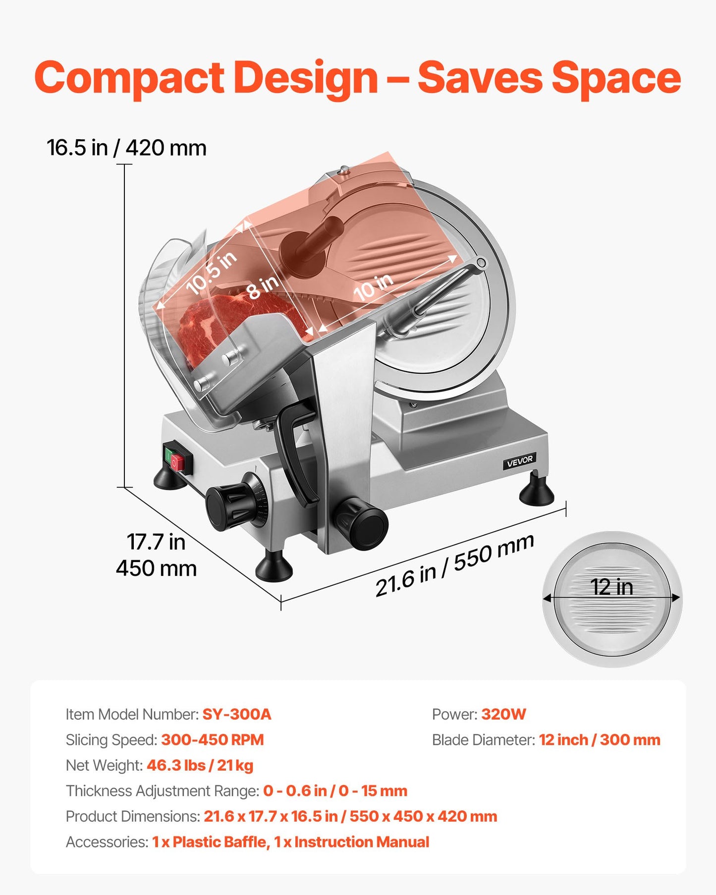Commercial Electric Meat Slicer 12-Inch Carbon Steel Blade Adjustable Thickness