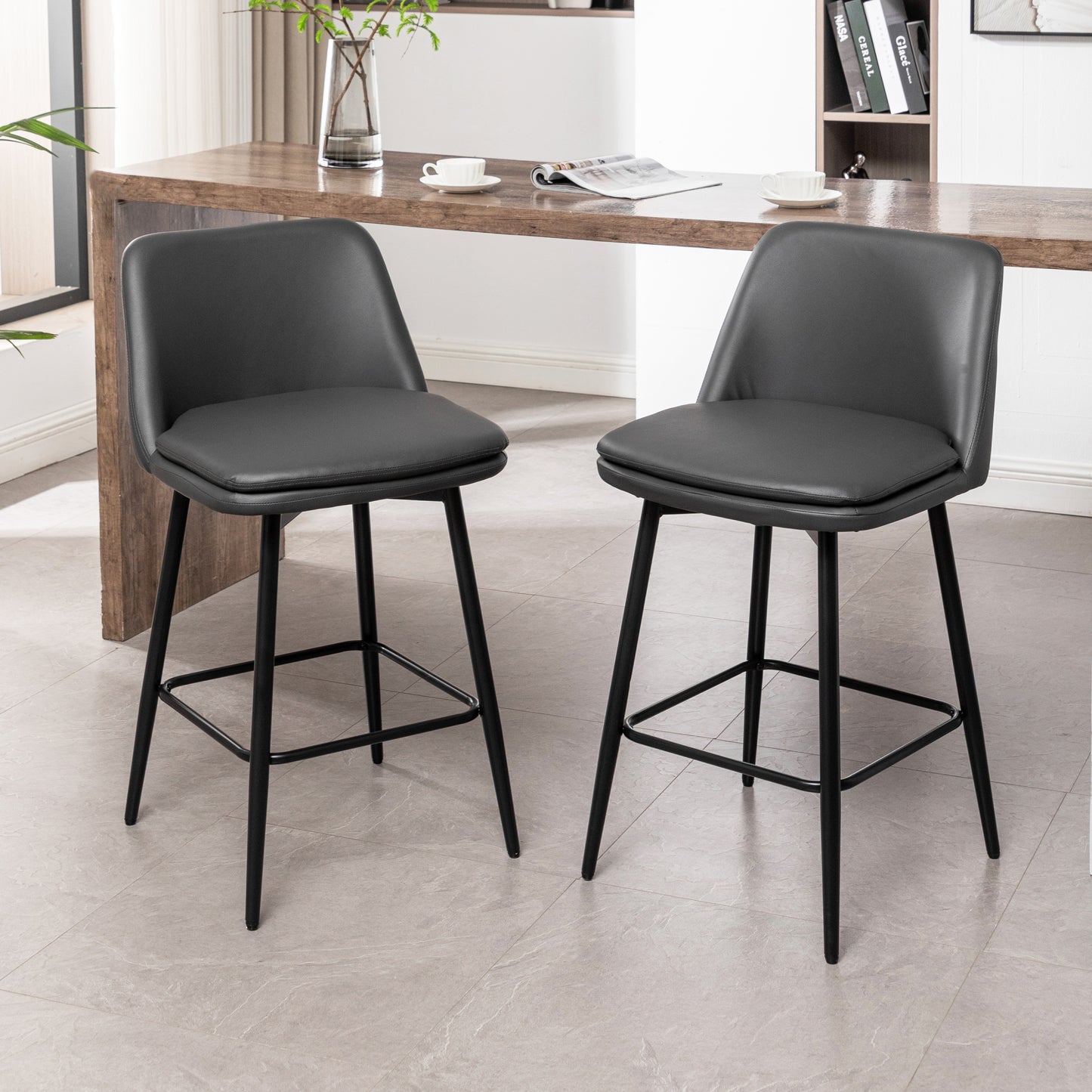 Counter Height Swivel Bar Stools Set Of 2, 360 Upholstered Barstools
