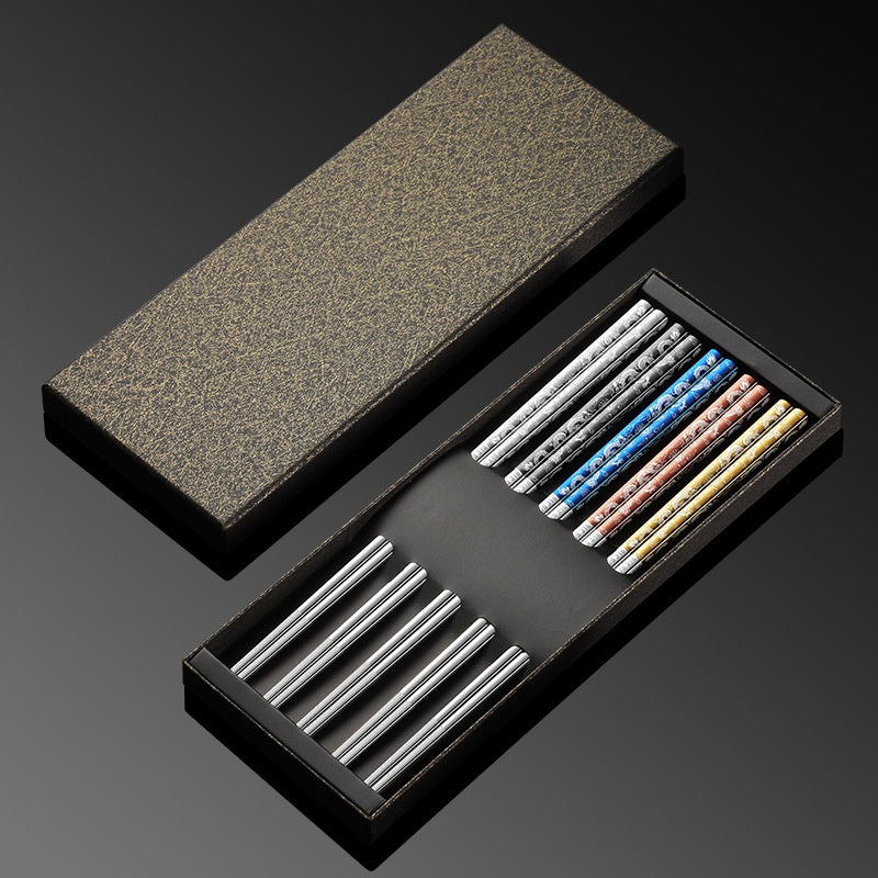Stainless Steel Chopsticks with Dragon Pattern - Food Grade Kitchen Utensils