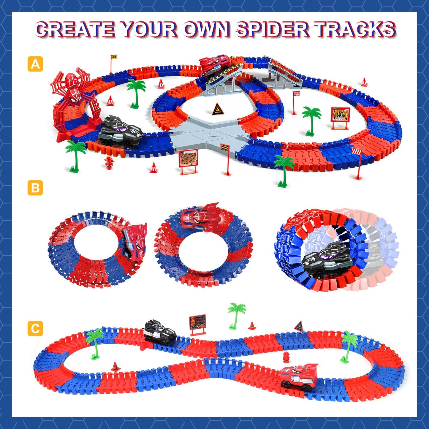 Spider-Themed Flexible Race Track Toy Set with Cars and Accessories - Creative Play