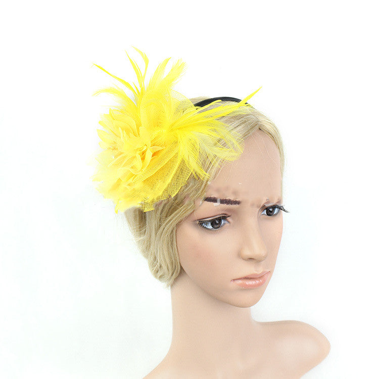Flower Mesh Feather Headband - Yellow
