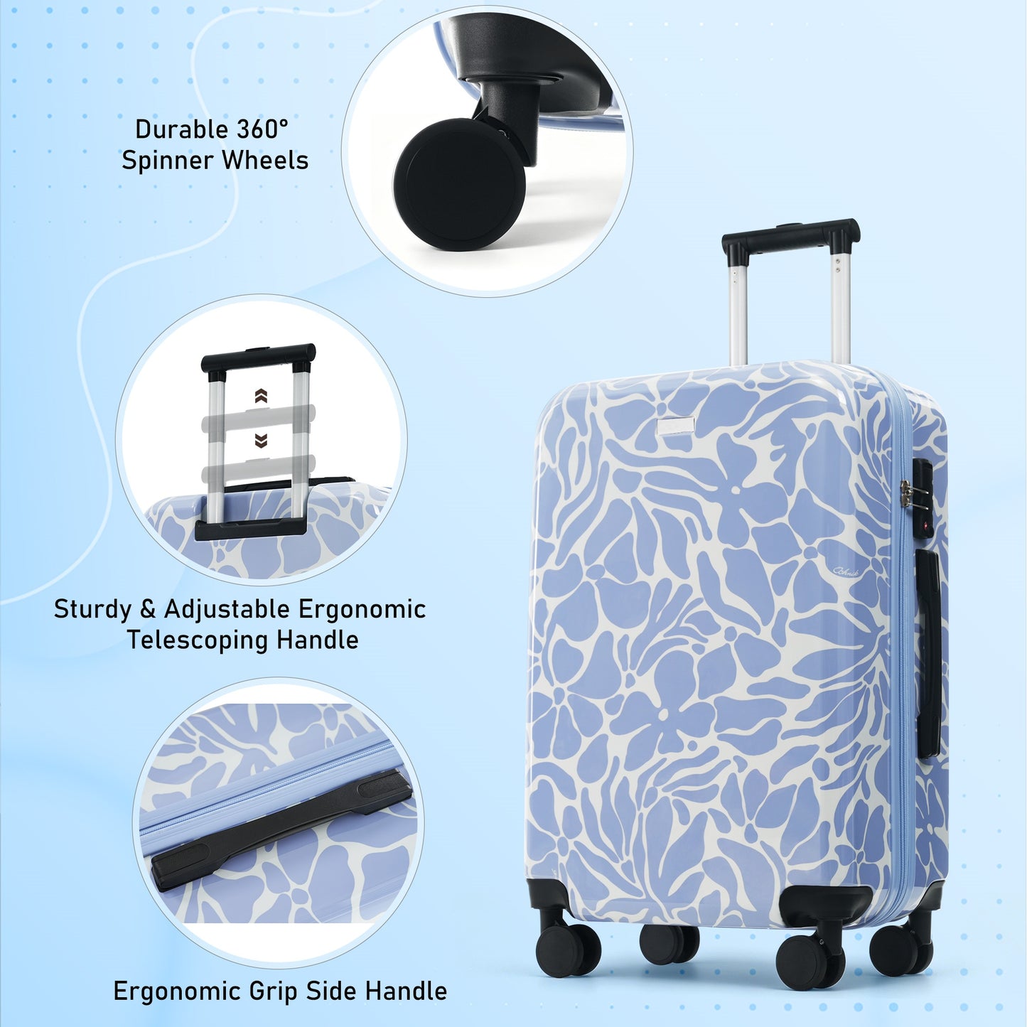 6-Piece ABS Hardside Luggage Set with TSA Lock - Blue