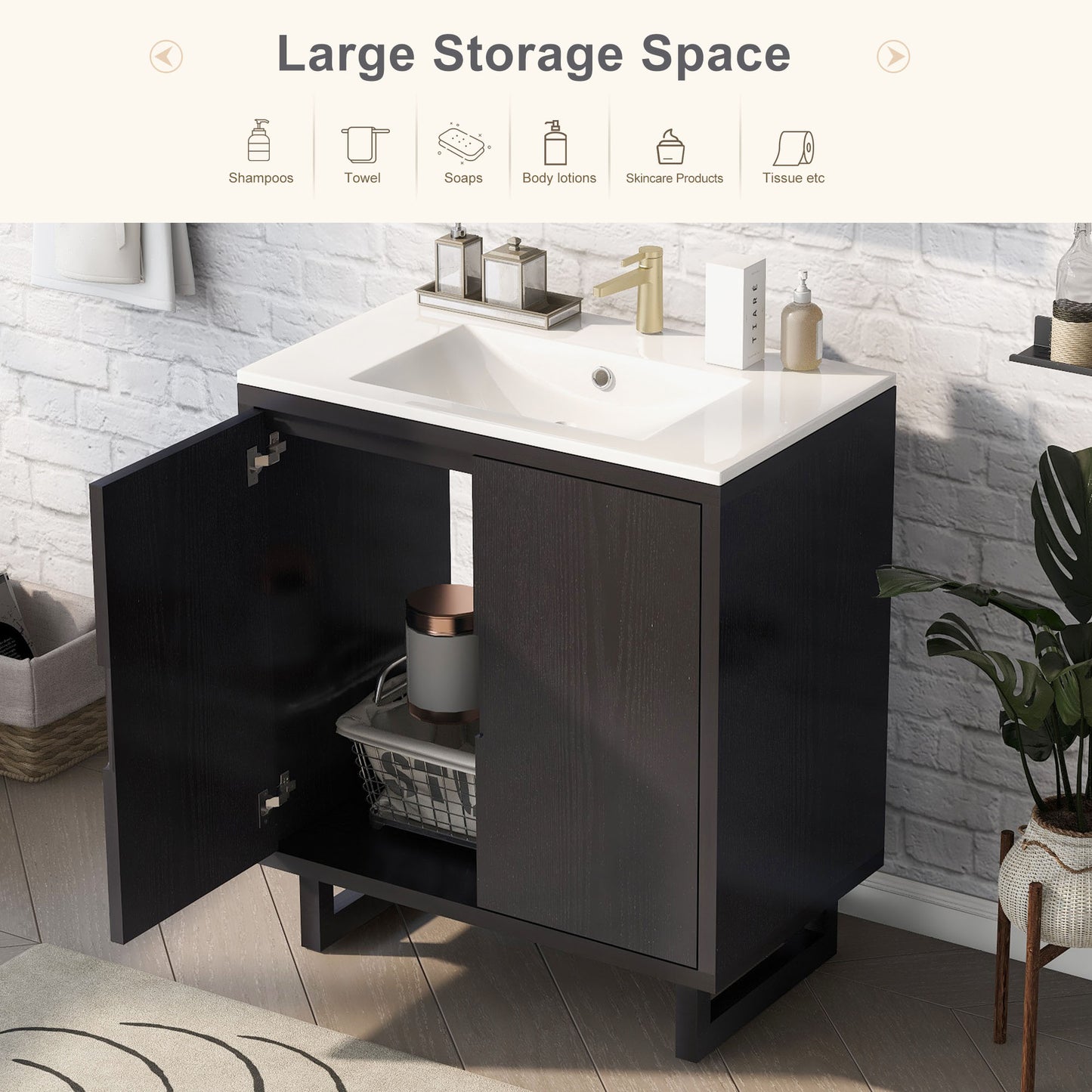 30" Bathroom Vanity Set with Sink and Storage Cabinet - Black