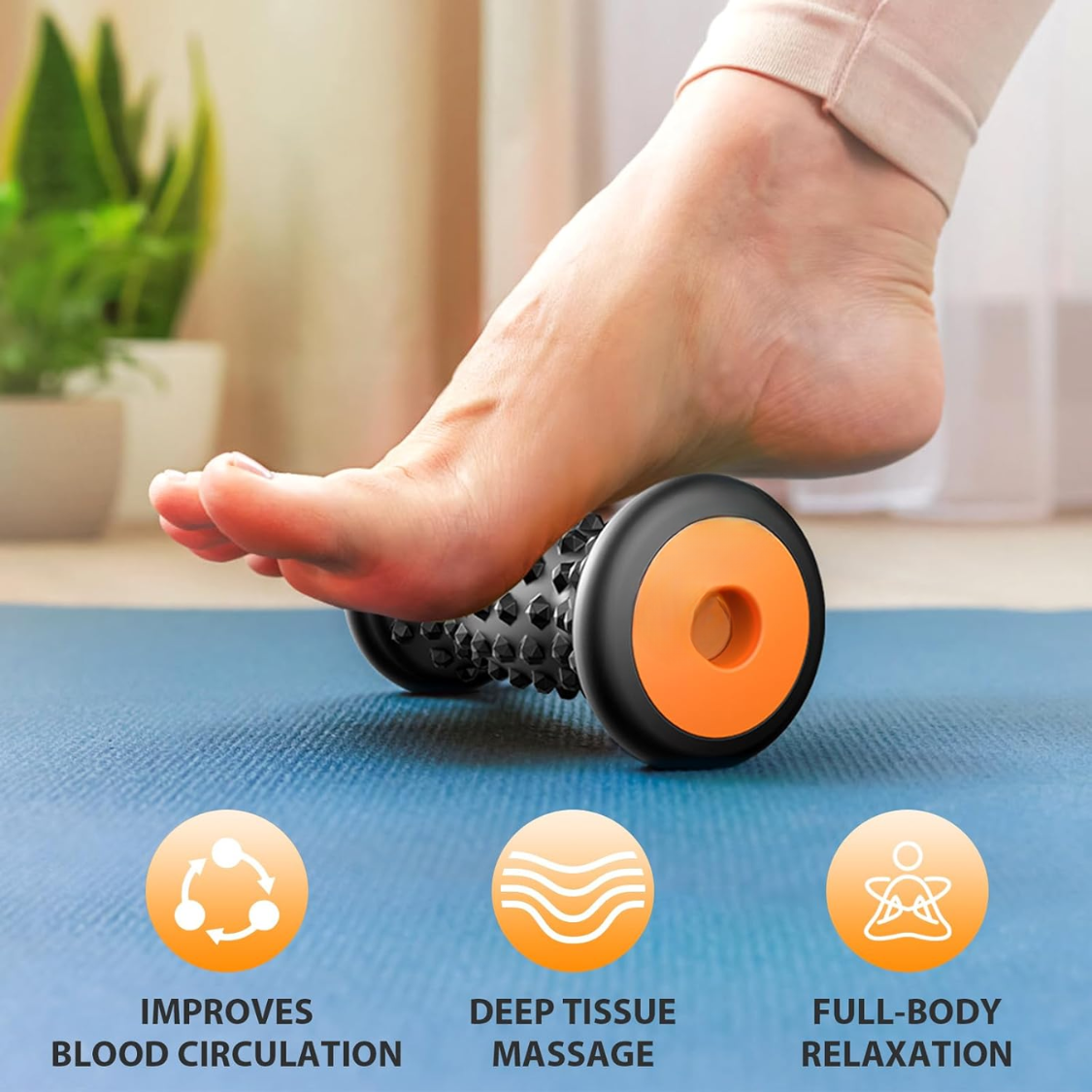 Foot Massager Roller for Plantar Fasciitis Relief - Black