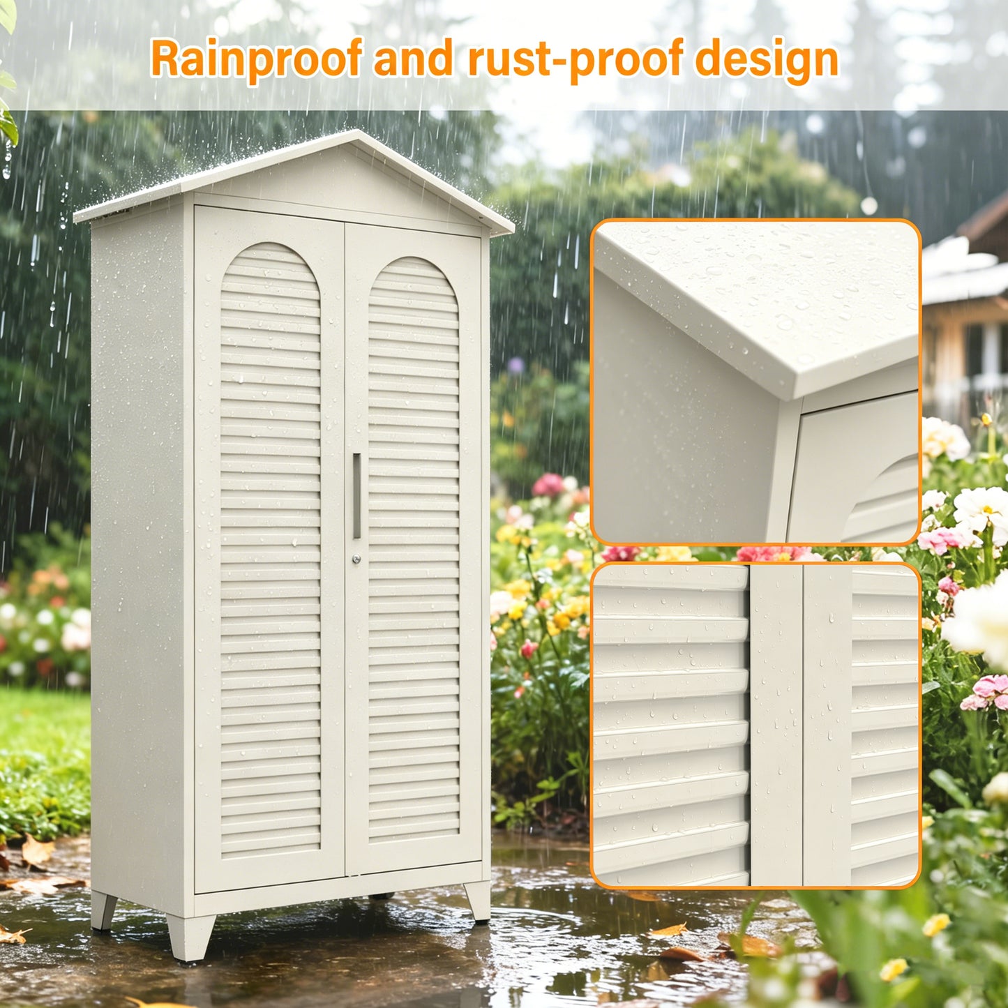 79-Inch Tall Metal Tool Storage Cabinet - Beige Steel Organizer