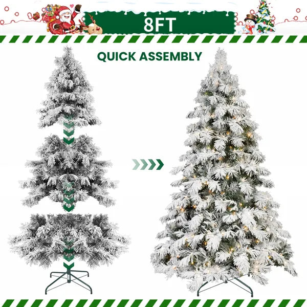 6ft Flocked LED Christmas Tree with Hinged Base - Indoor Decor