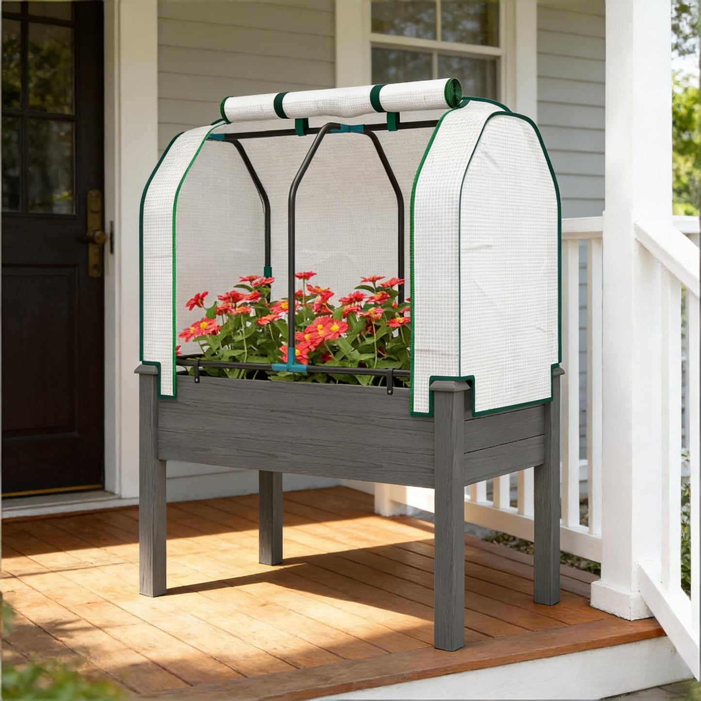Raised Garden Bed Planter Box - Dark Gray with PE Cover