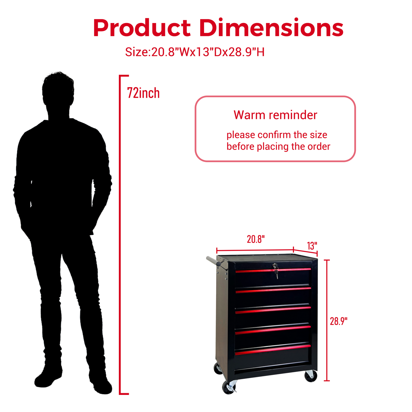 Rolling Metal Tool Chest with 5 Drawers - Black