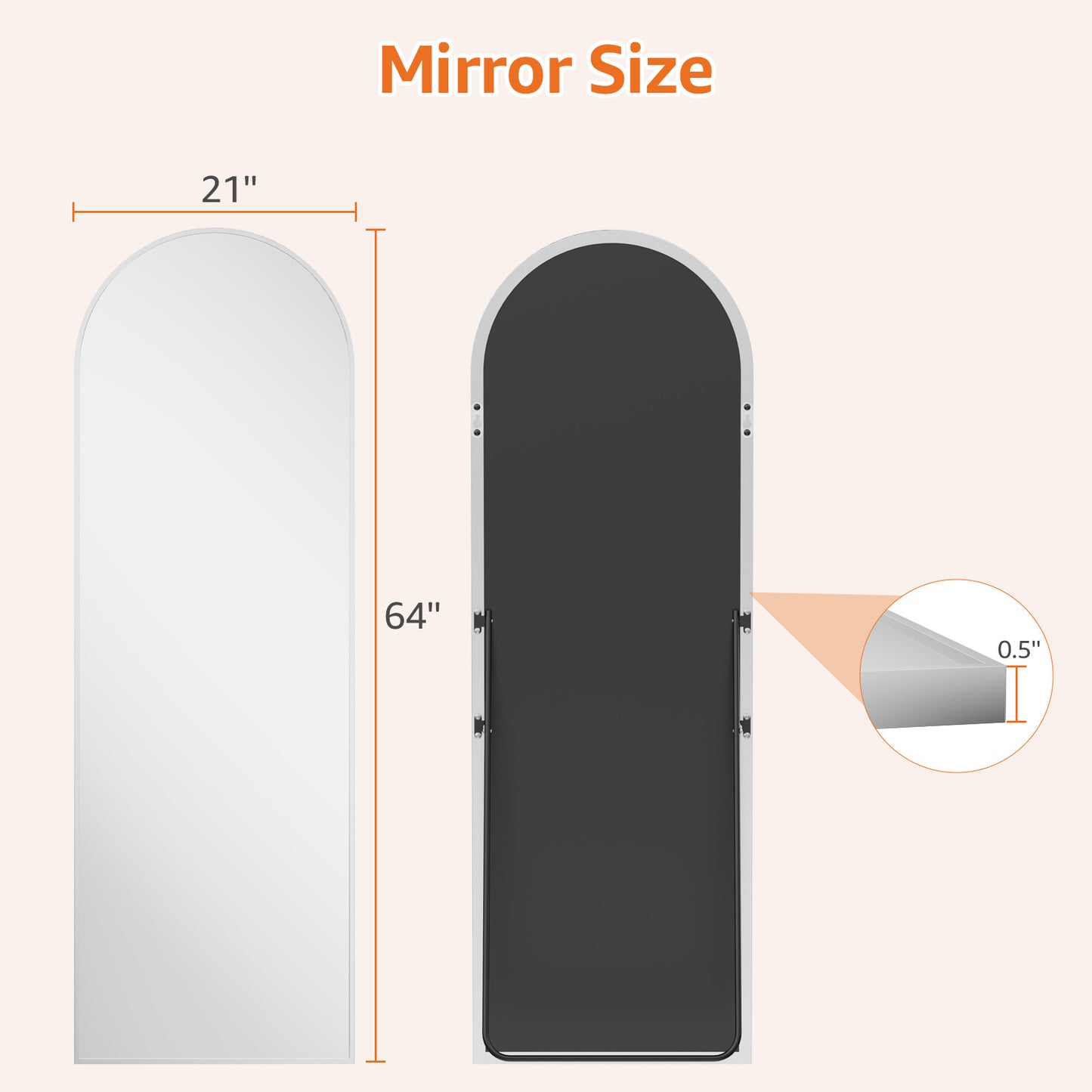 Arched Full Length Floor Mirror - Standing, Leaning or Wall Mounted