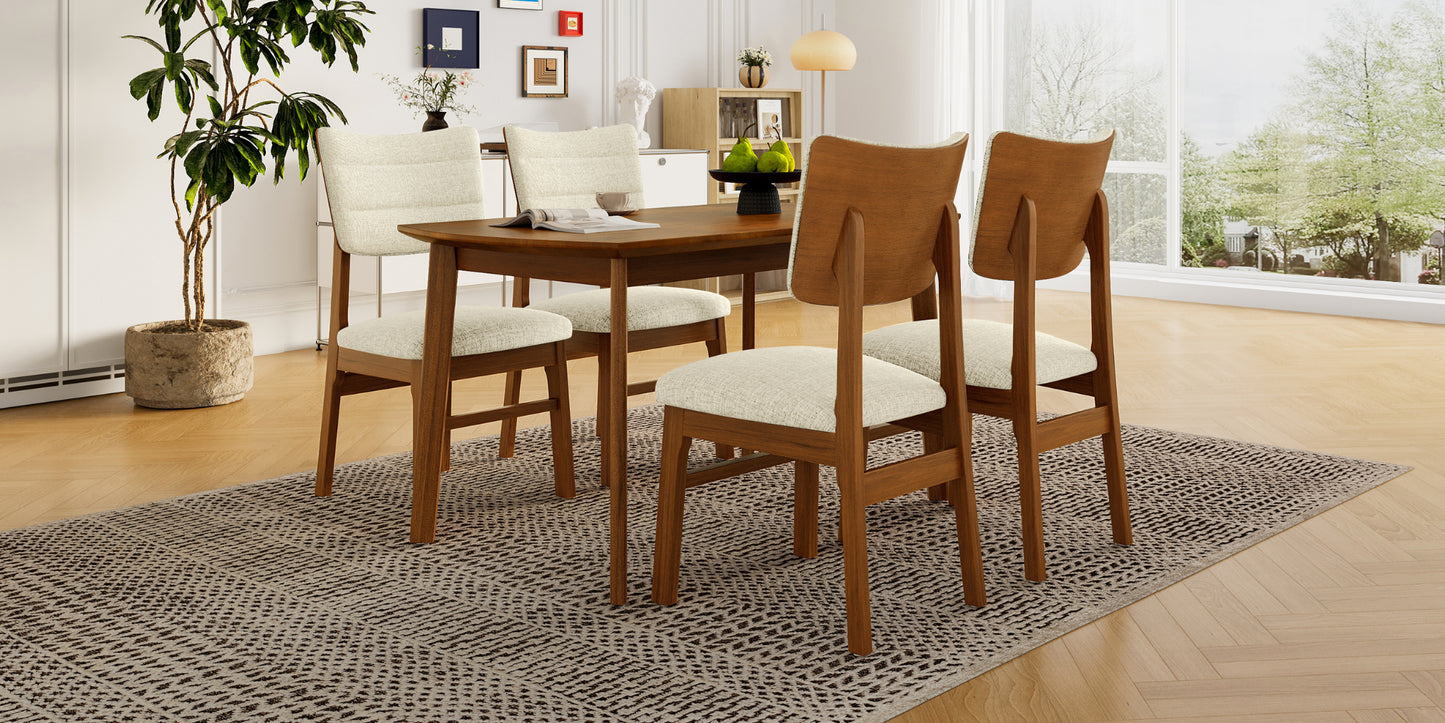Farmhouse Dining Table Set for 4 with Upholstered Chairs - Brown & Beige