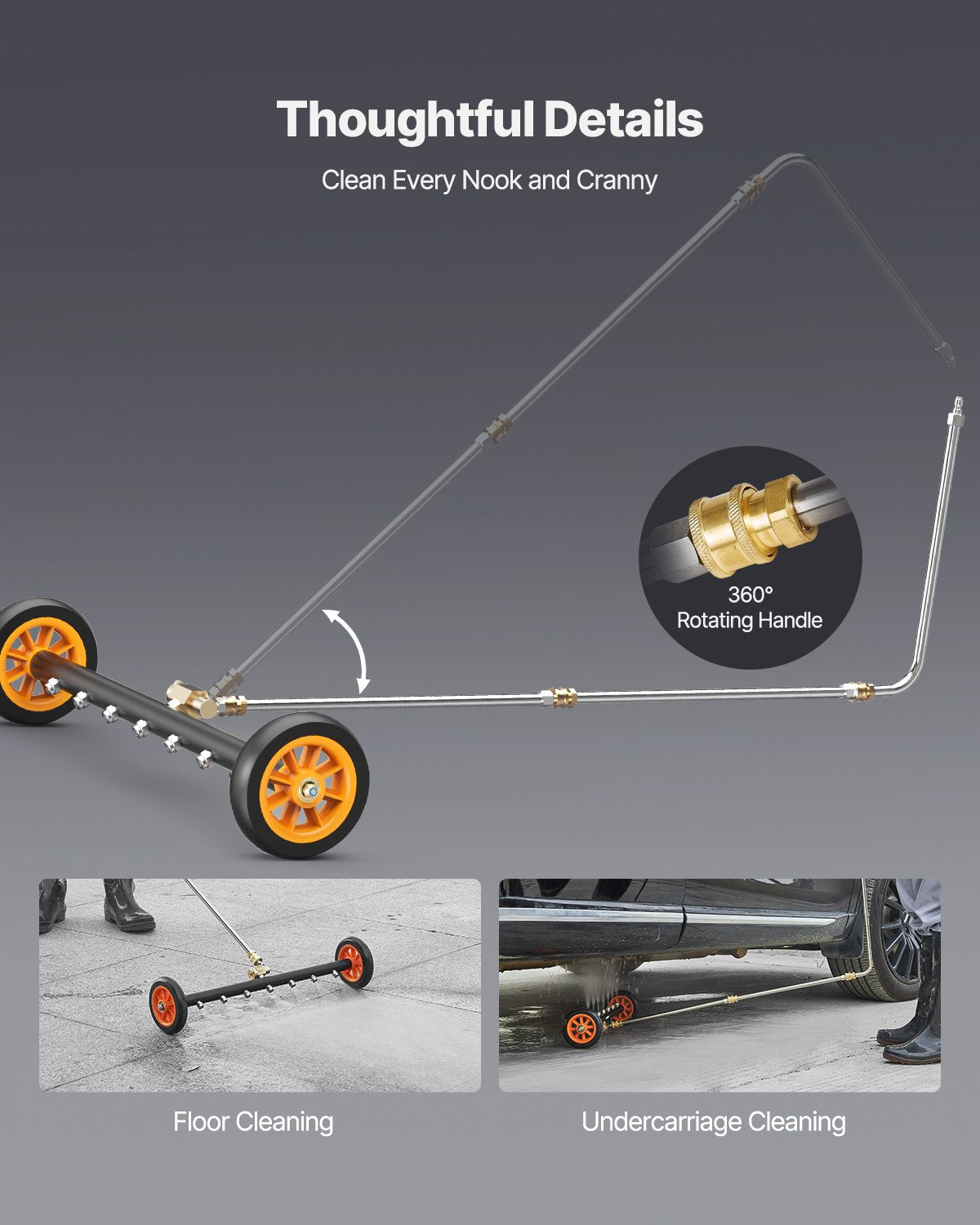 24-Inch Pressure Washer Undercarriage Cleaner with 2 Wheels & Extended Wands