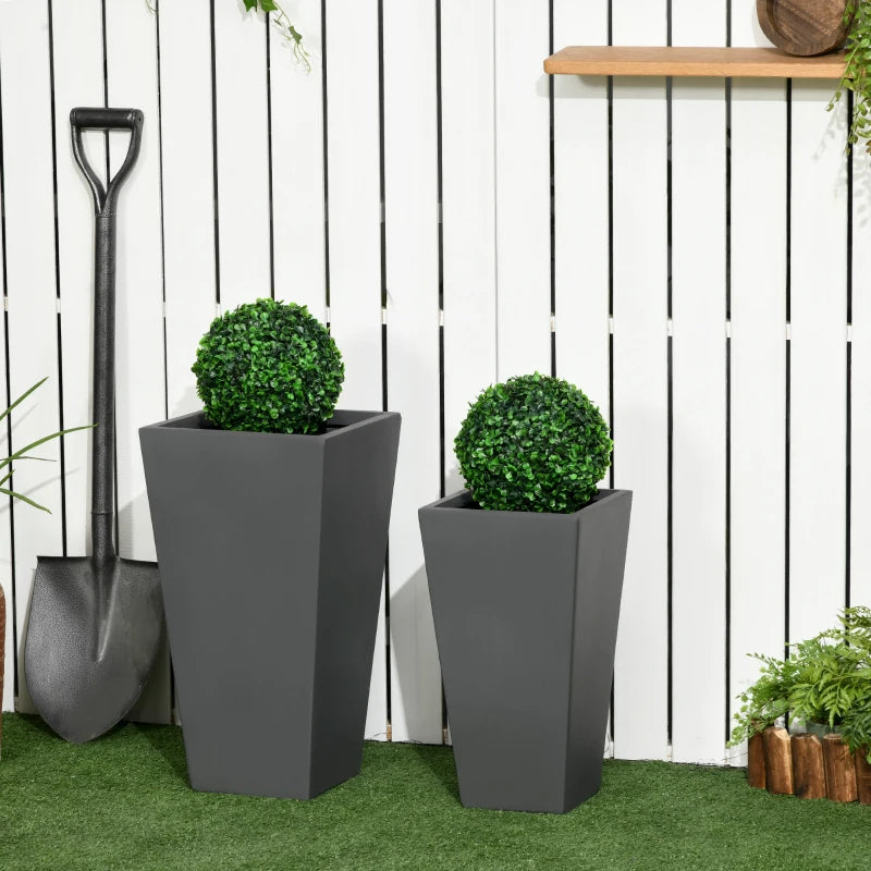 2-Pack Outdoor Planters with Drainage Holes - Durable Stackable Garden Pots, Gray