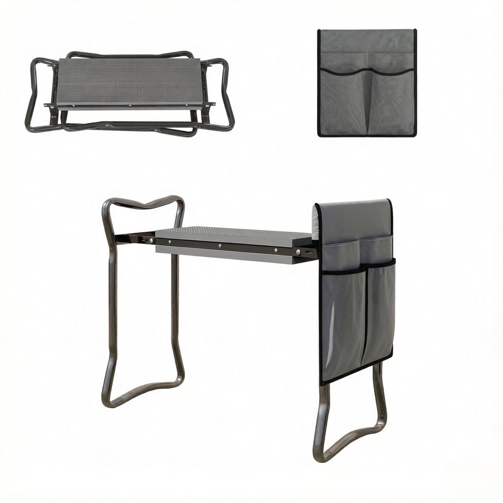 2-in-1 Garden Kneeler and Seat with EVA Pad and Tool Pouch - Grey