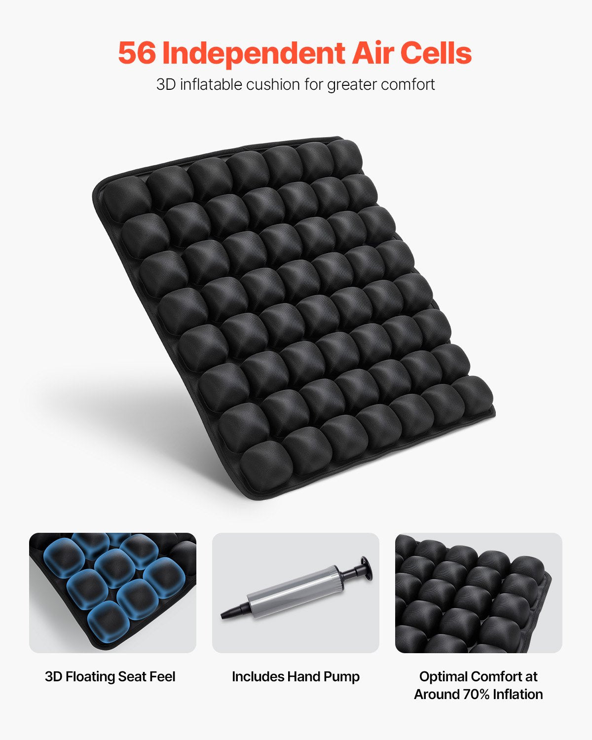 Inflatable Seat Cushion with Manual Pump - Pressure Relief and Support for Travel, Office, Car